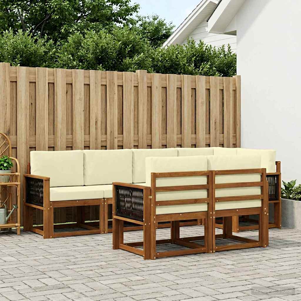 Outdoor-Sofagarnitur mit Kissen 7 pcs Natur und Creme Polyester