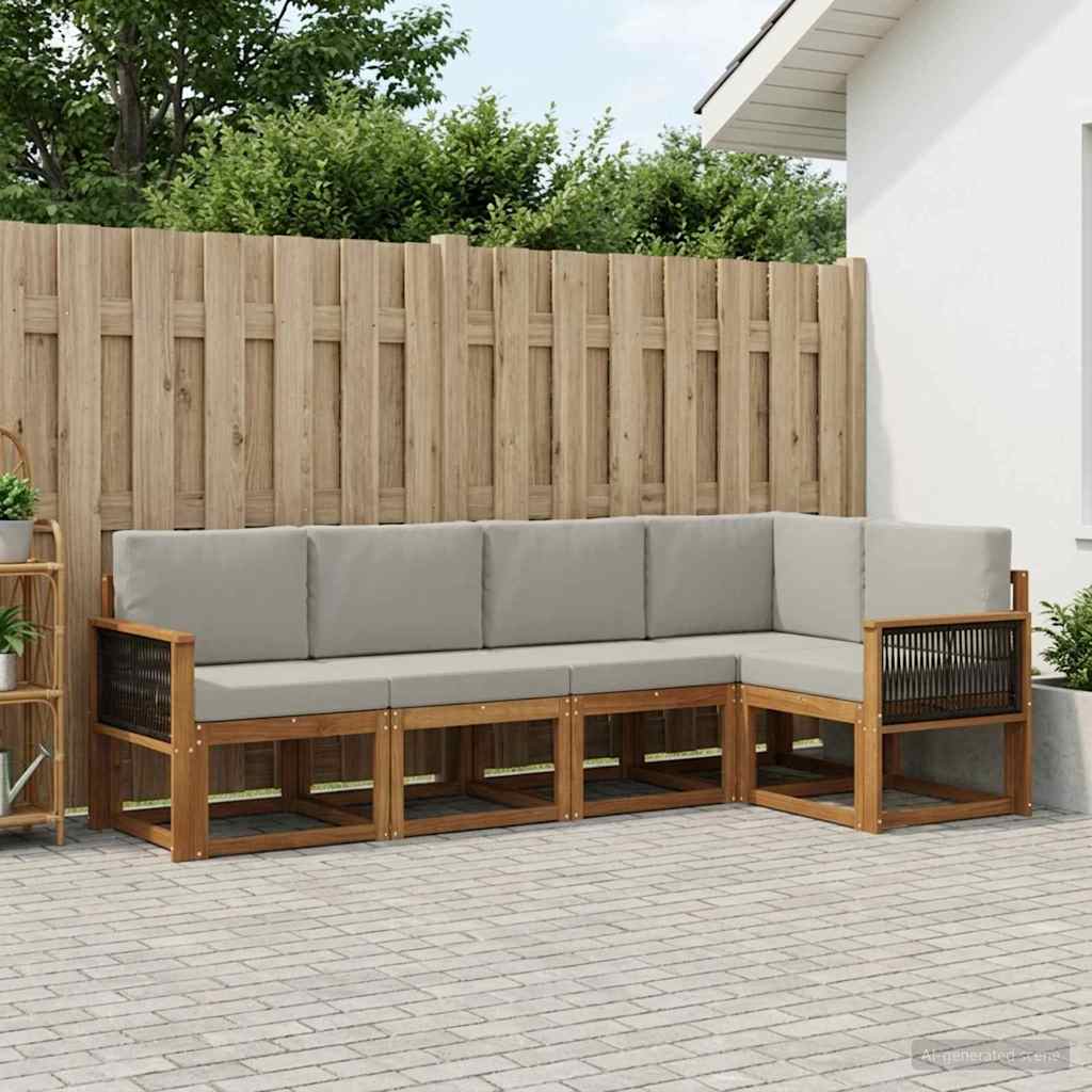 Outdoor-Sofagarnitur 7 pcs Natürlich und Hellgrau Polyester