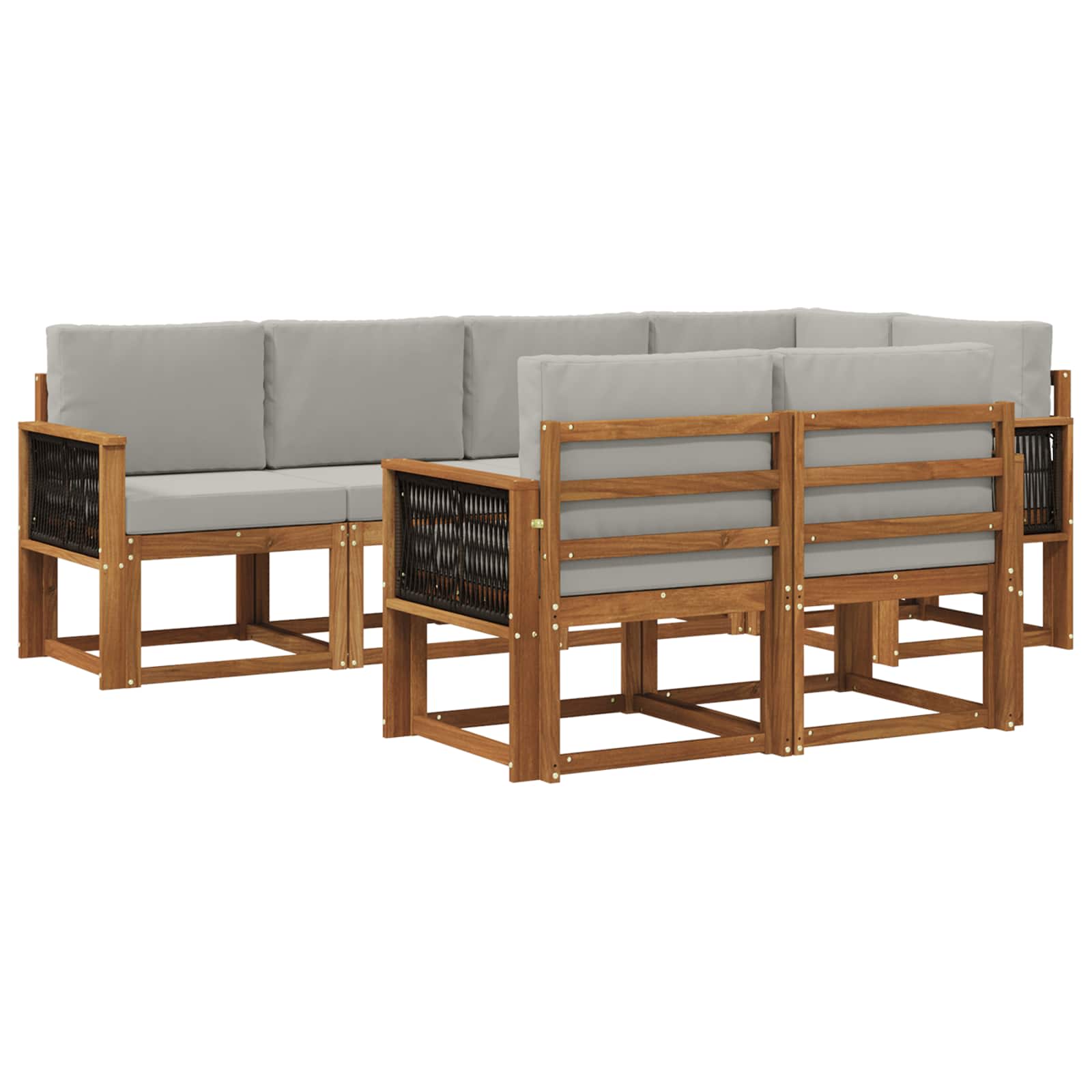 Outdoor-Sofagarnitur 7 pcs Natürlich und Hellgrau Polyester
