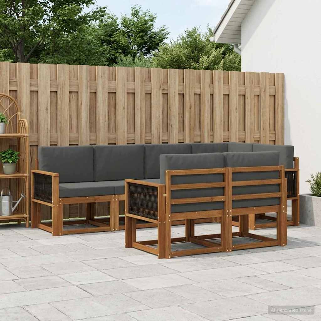 Outdoor-Sofagarnitur 7 pcs Natur und Anthrazit Polyester