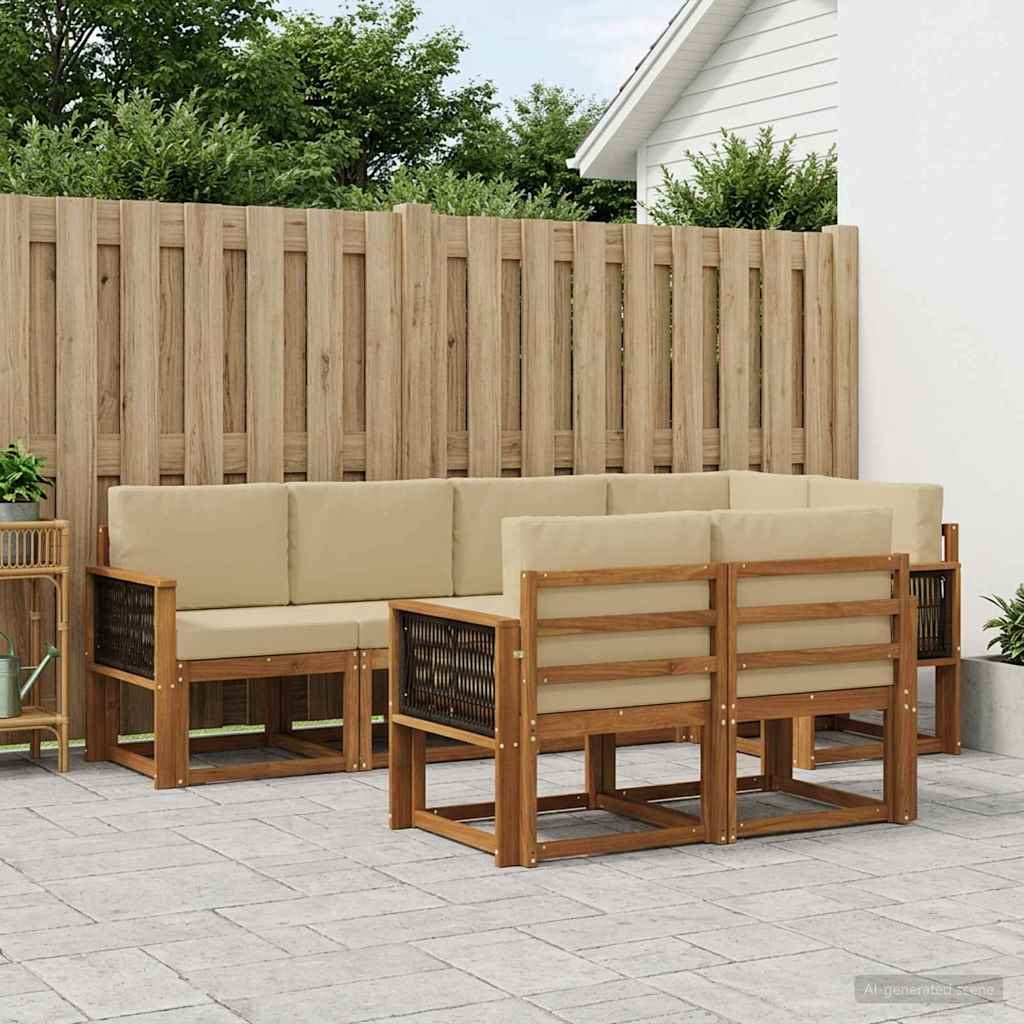 Outdoor-Sofagarnitur 7 stk. Natur und Beige Polyester