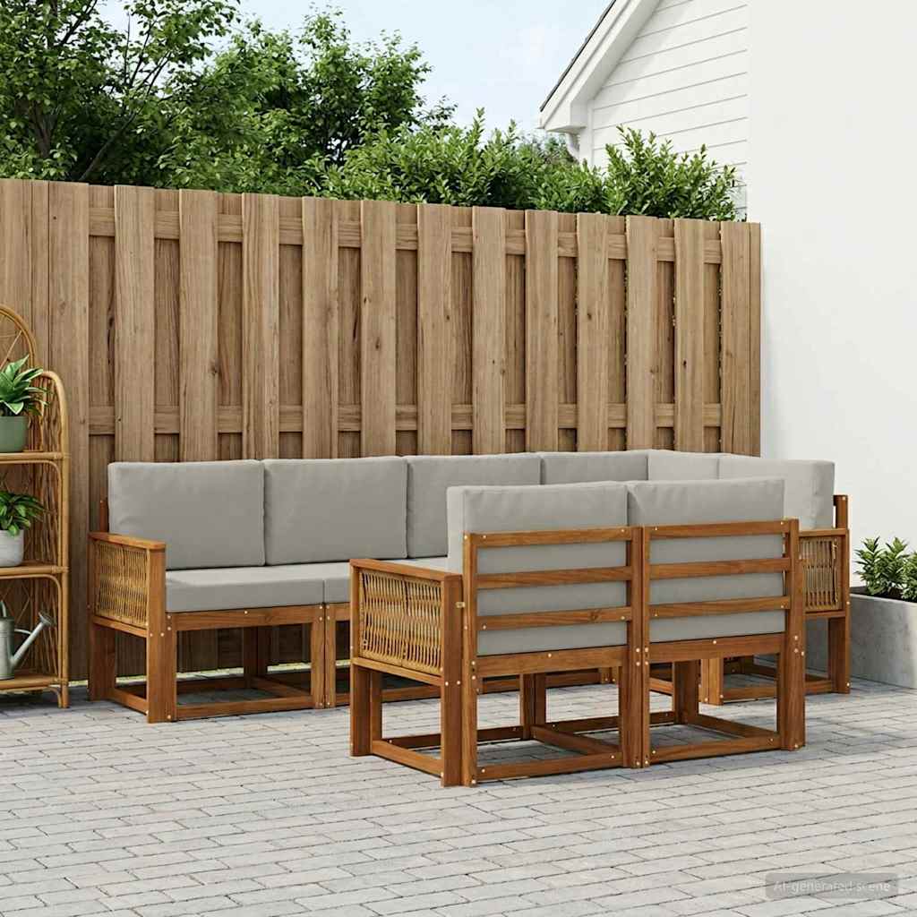 Outdoor-Sofagarnitur 7 stk. Natürlich und Hellgrau Polyester