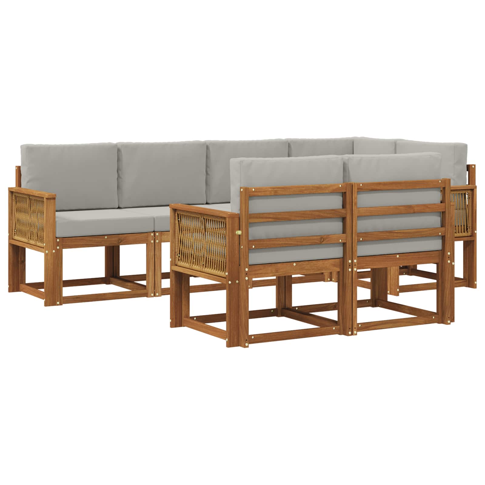 Outdoor-Sofagarnitur 7 stk. Natürlich und Hellgrau Polyester