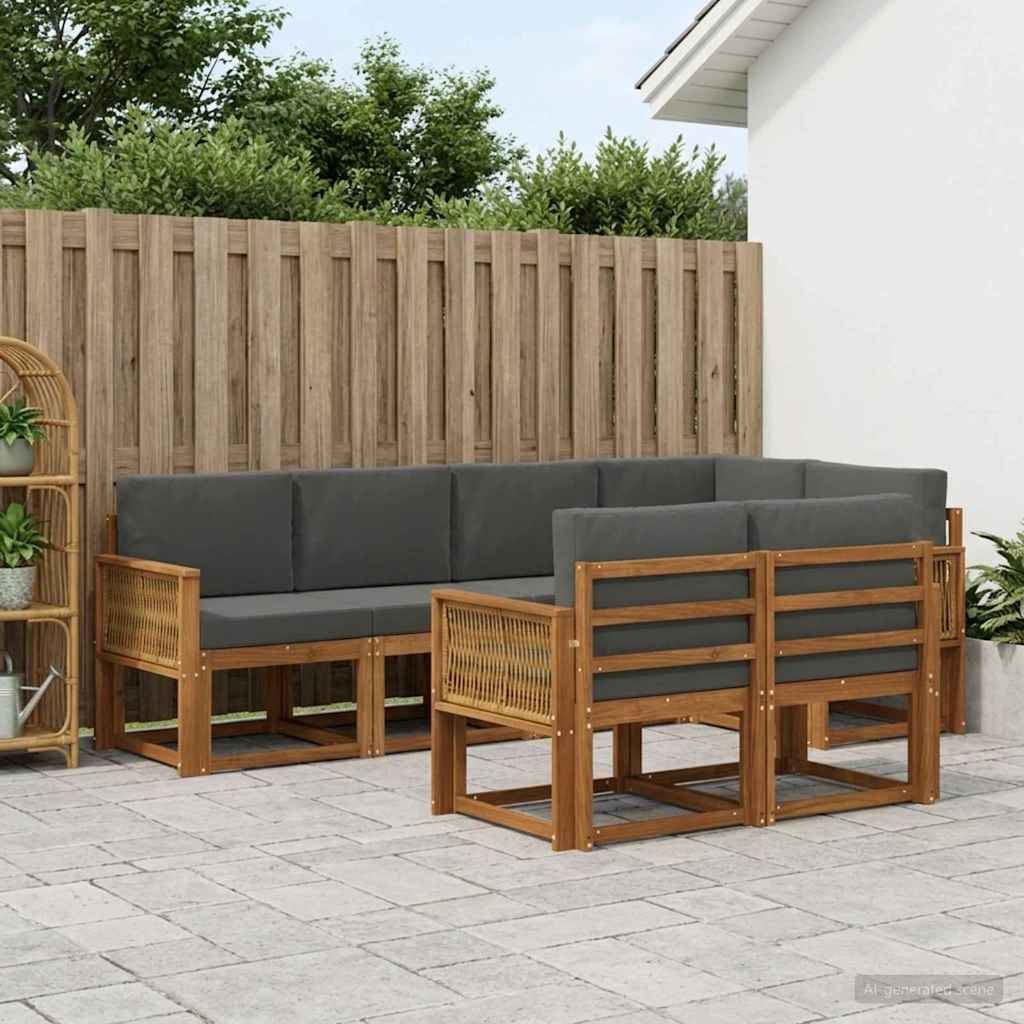 Outdoor-Sofagarnitur 7 pcs Natur und Anthrazit Polyester