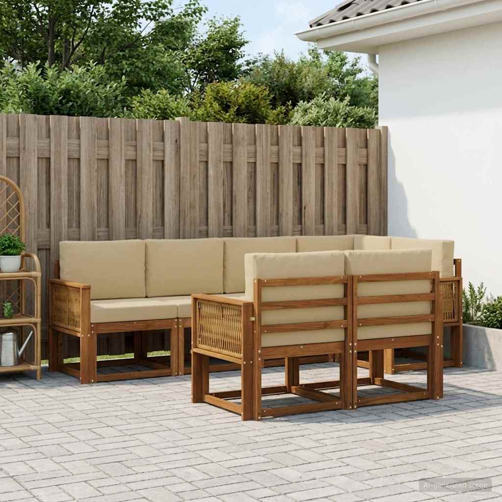 Outdoor-Sofagarnitur 7 stk. Natur und Beige Polyester