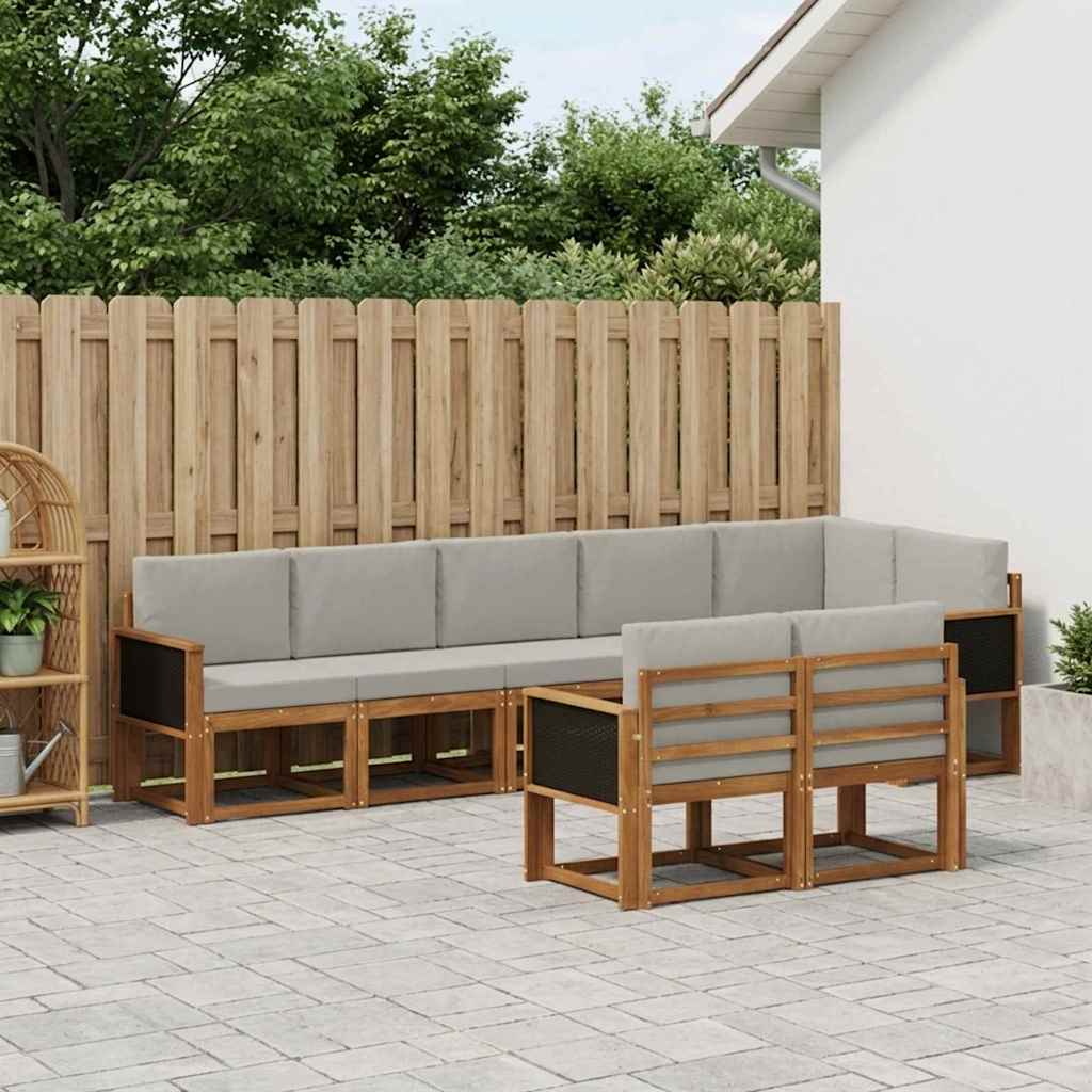 Outdoor-Sofagarnitur 8 pcs Natürlich und Hellgrau Polyester