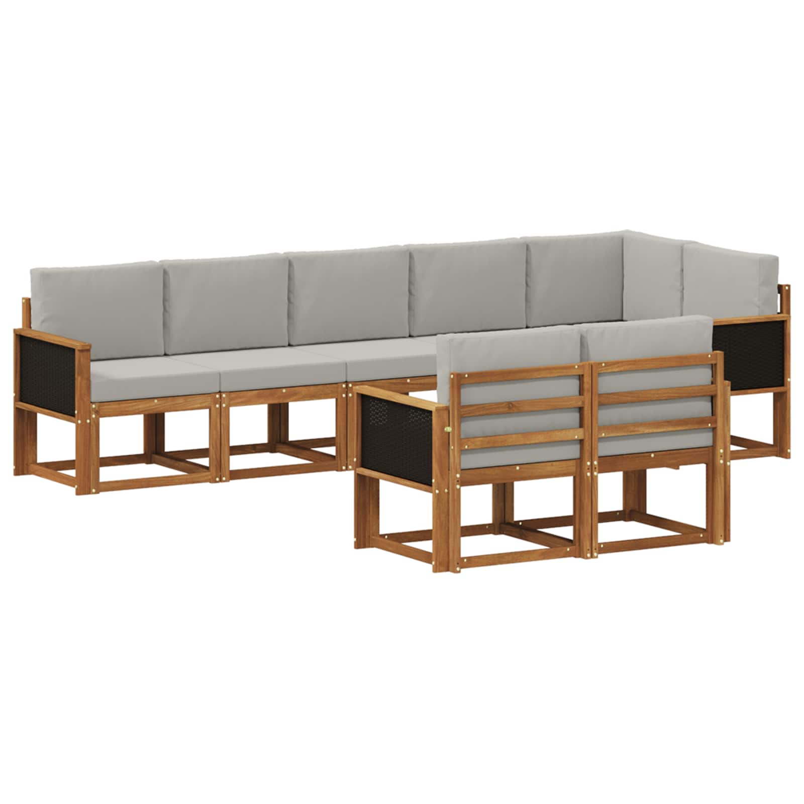 Outdoor-Sofagarnitur 8 pcs Natürlich und Hellgrau Polyester