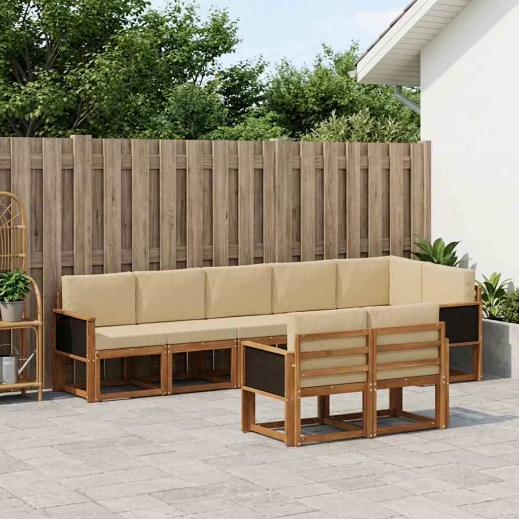 Outdoor-Sofagarnitur mit Kissen 8 pcs Natur und Beige Polyester