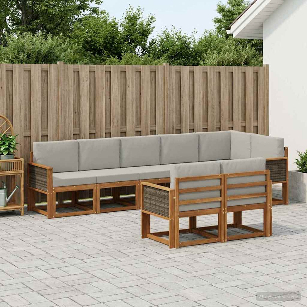 Outdoor-Sofagarnitur 8 stk. Natürlich und Hellgrau Polyester