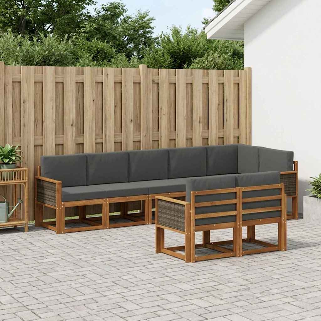 Outdoor-Sofagarnitur 8 pcs Natur und Anthrazit Polyester