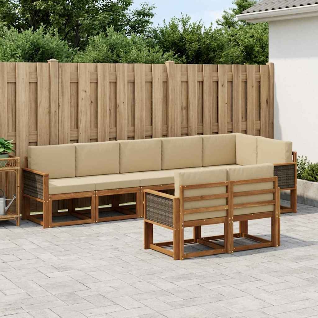 Outdoor-Sofagarnitur mit Kissen 8 pcs Natur und Beige Polyester
