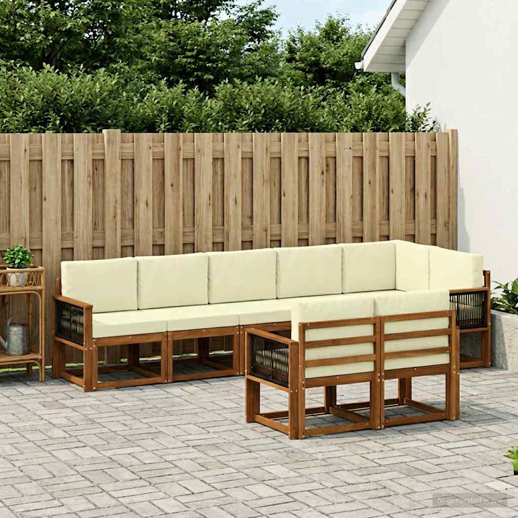 Outdoor-Sofagarnitur mit Kissen 8 pcs Natur und Creme Polyester