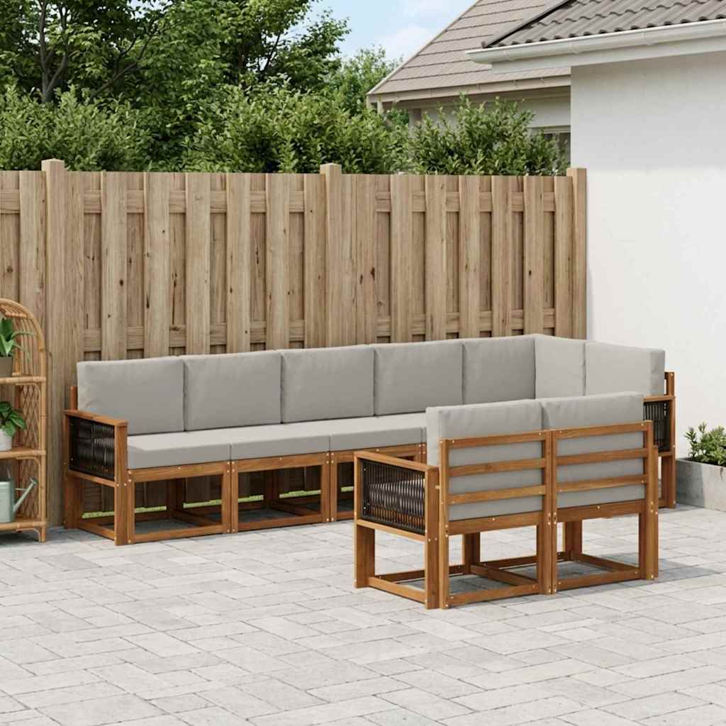 Outdoor-Sofagarnitur 8 stk. Natürlich und Hellgrau Polyester