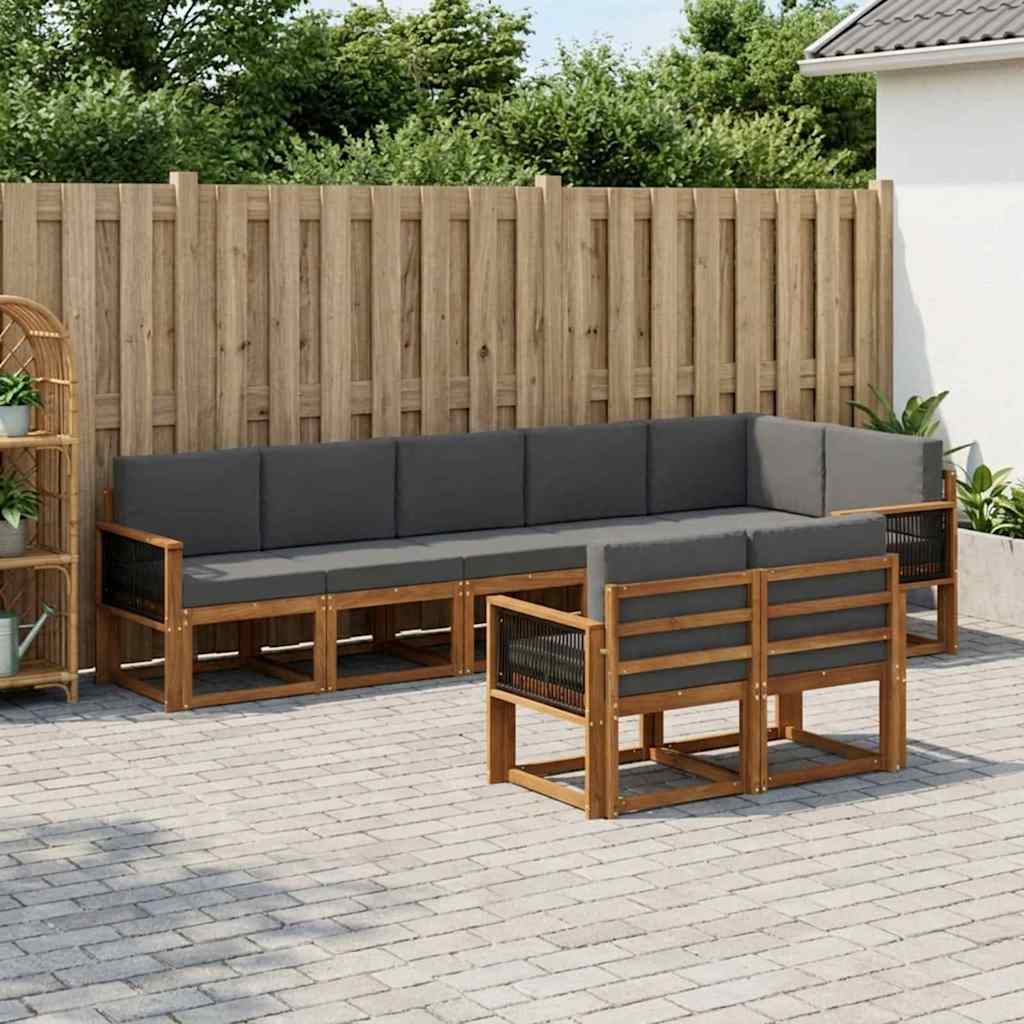 Outdoor-Sofagarnitur 8 pcs Natur und Anthrazit Polyester