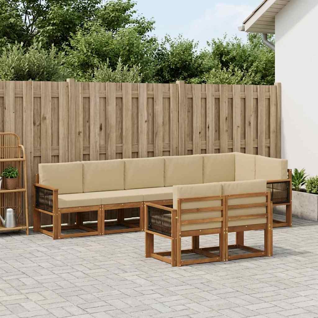 Outdoor-Sofagarnitur mit Kissen 8 pcs Natur und Beige Polyester