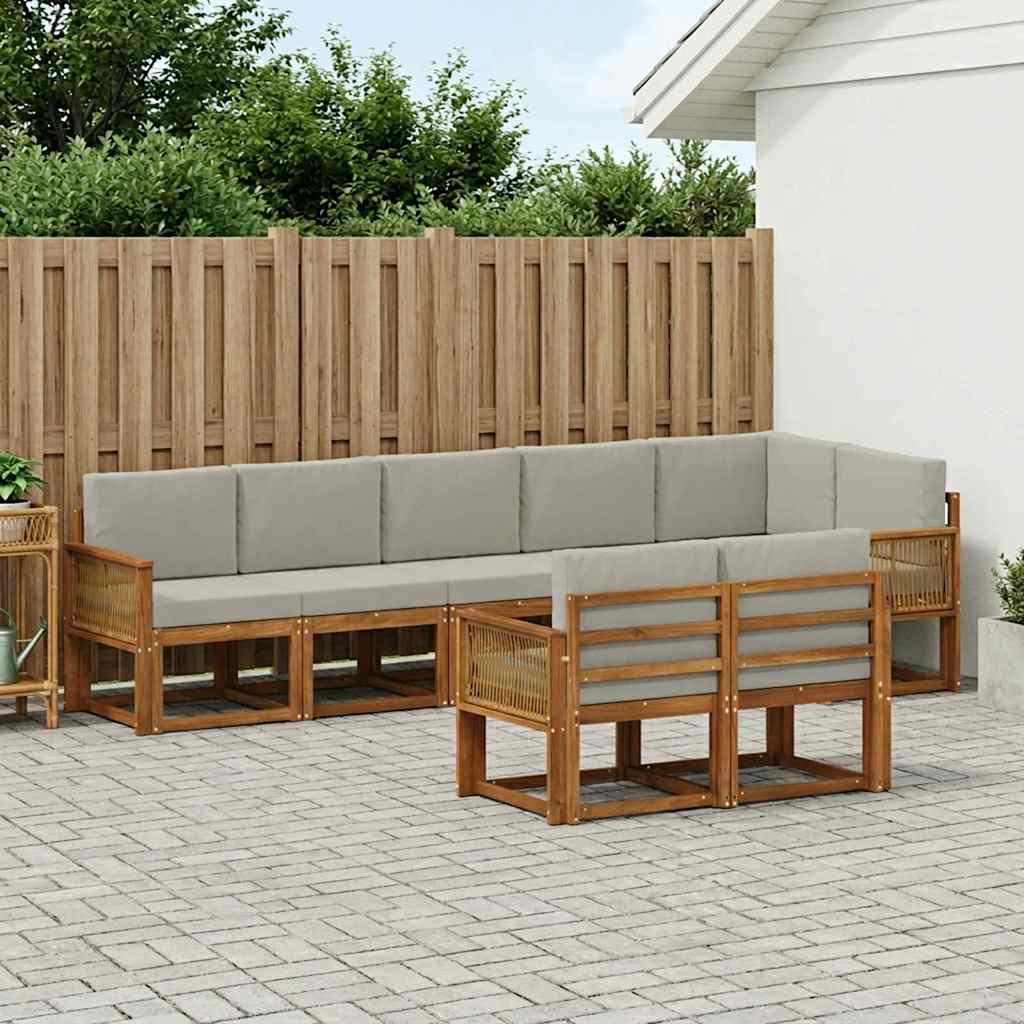 Outdoor-Sofagarnitur 8 stk. Natürlich und Hellgrau Polyester