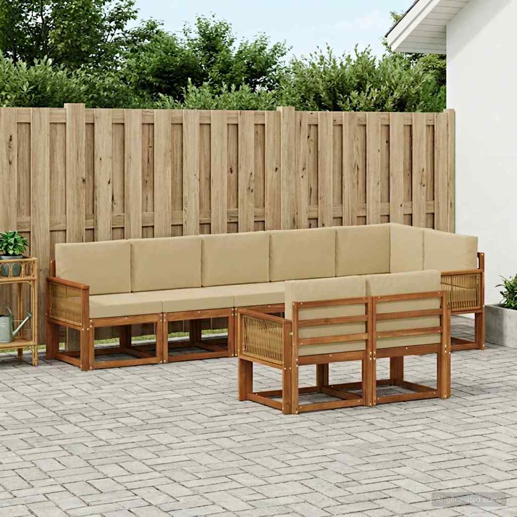 Outdoor-Sofagarnitur mit Kissen 8 pcs Natur und Beige Polyester
