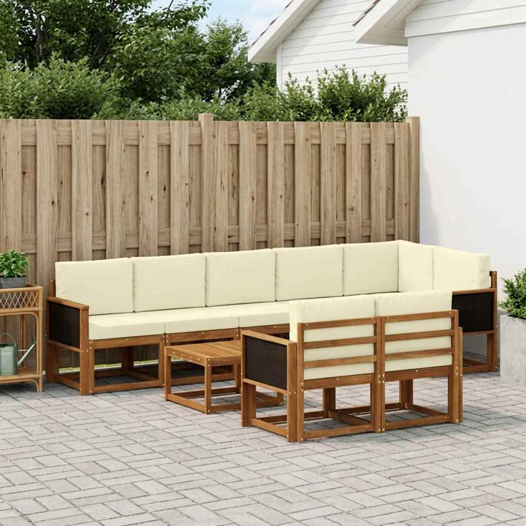 Outdoor-Sofagarnitur mit Kissen 9 pcs Natur und Creme Polyester