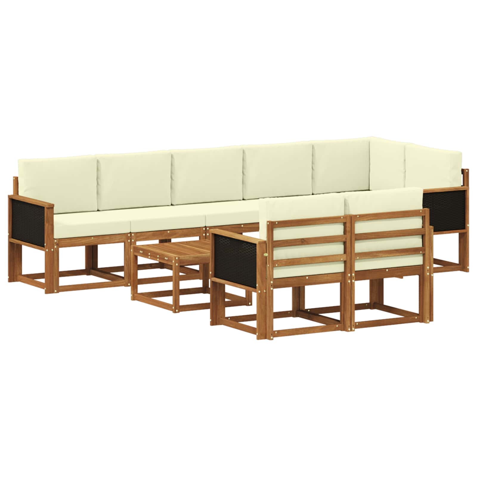 Outdoor-Sofagarnitur mit Kissen 9 pcs Natur und Creme Polyester