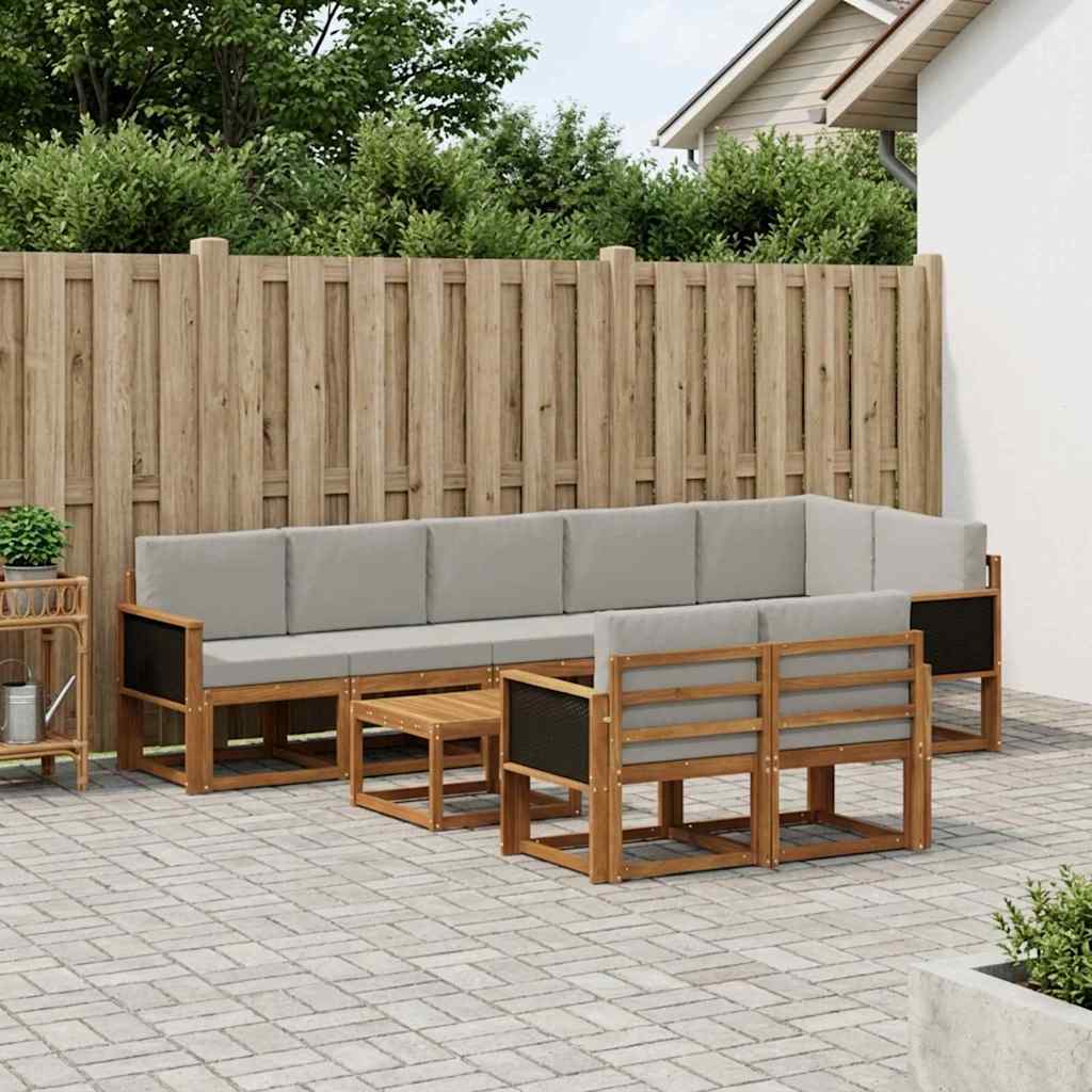 Outdoor-Sofagarnitur 9 stk. Natur und Hellgrau Polyester