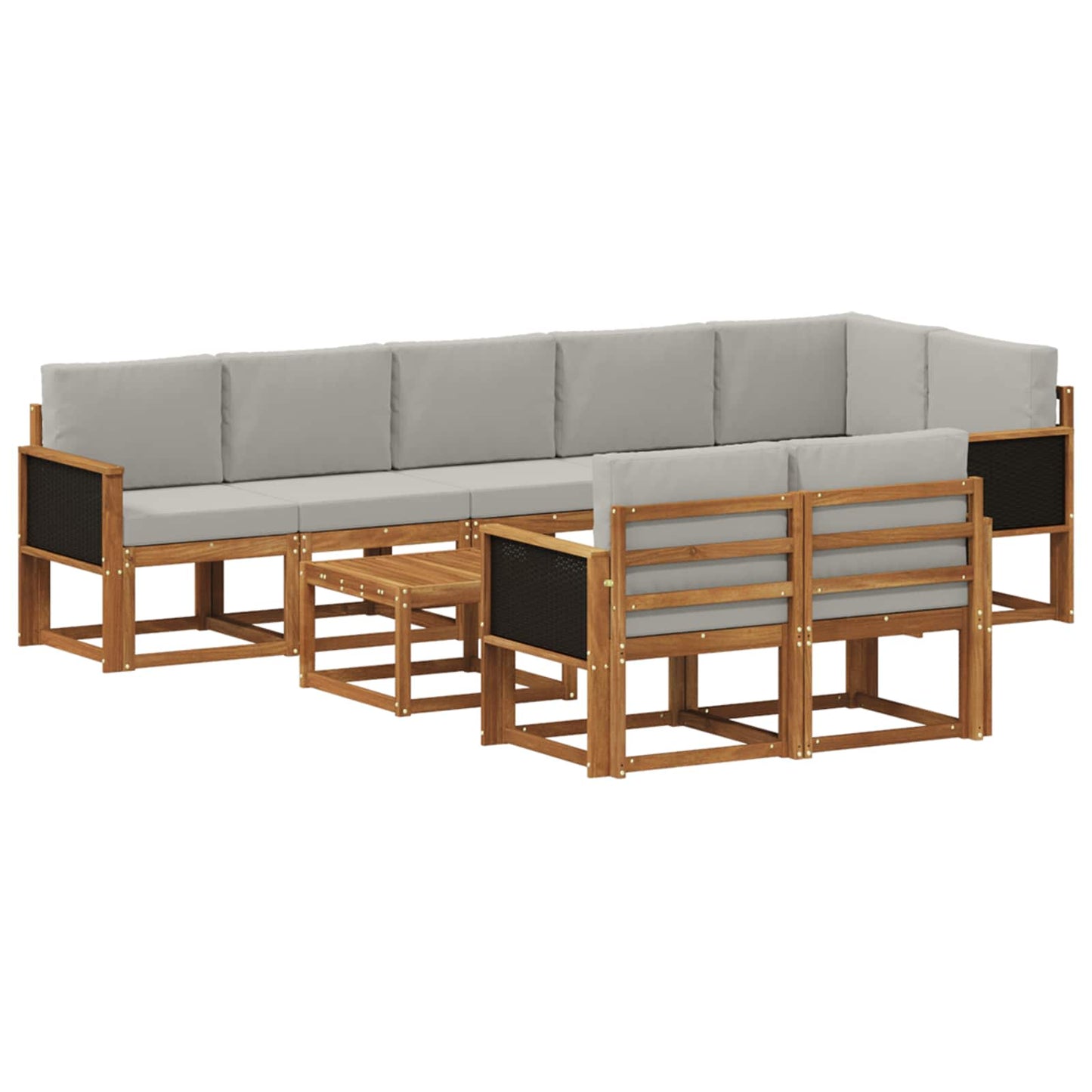 Outdoor-Sofagarnitur 9 pcs Natürlich und Hellgrau Polyester