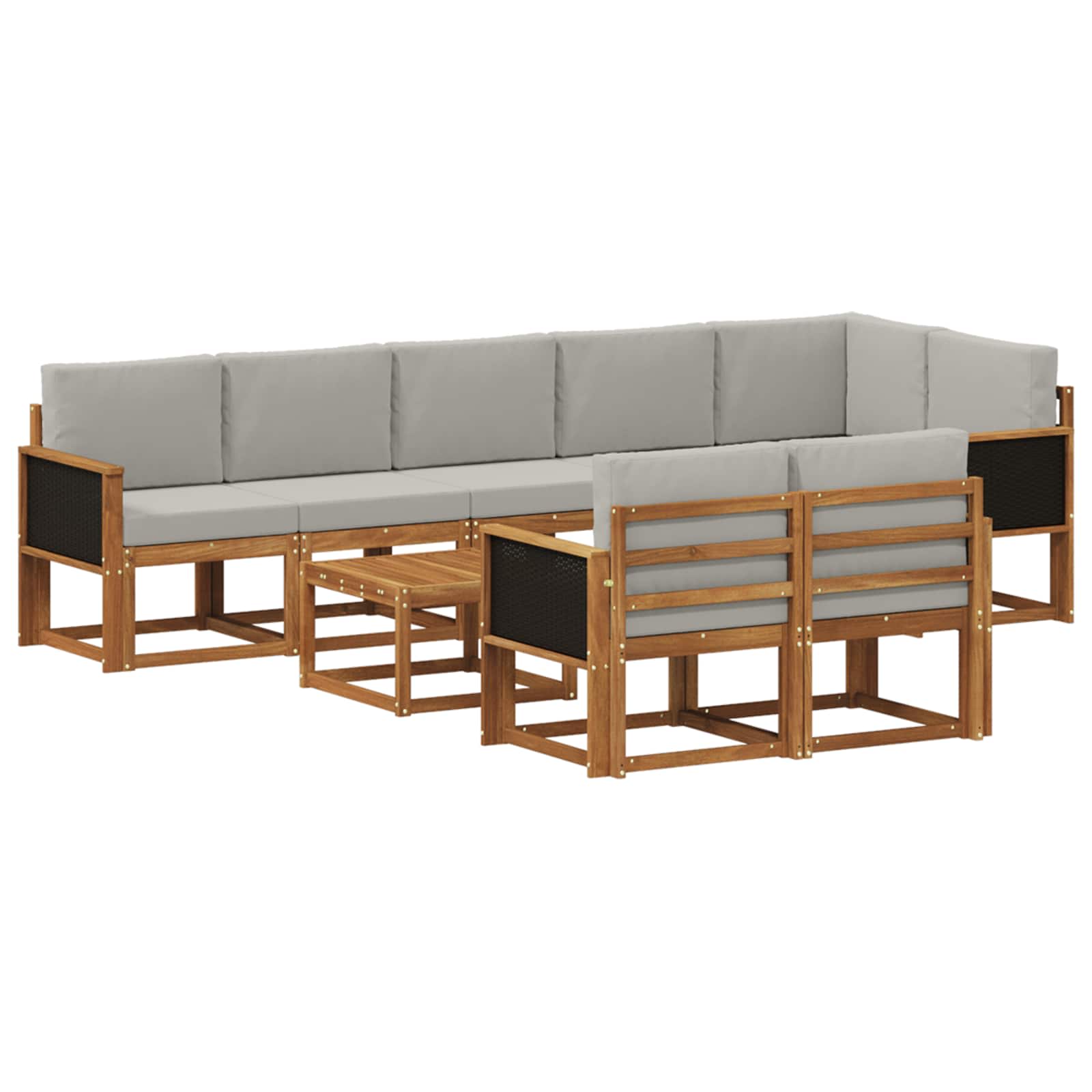 Outdoor-Sofagarnitur 9 pcs Natürlich und Hellgrau Polyester