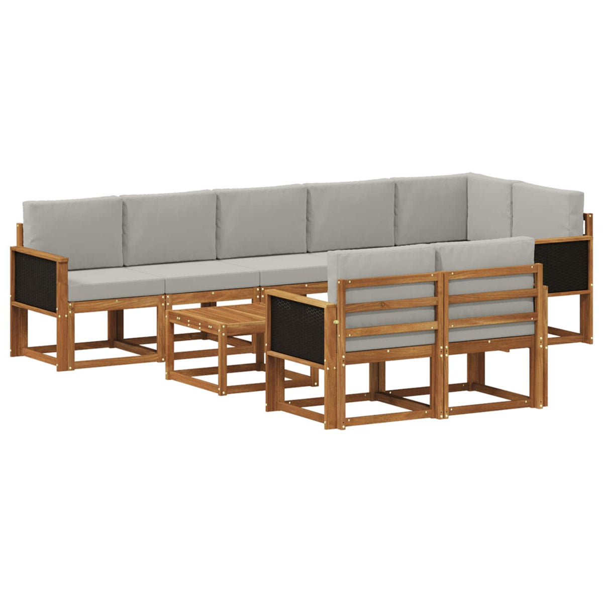 Outdoor-Sofagarnitur 9 stk. Natur und Hellgrau Polyester