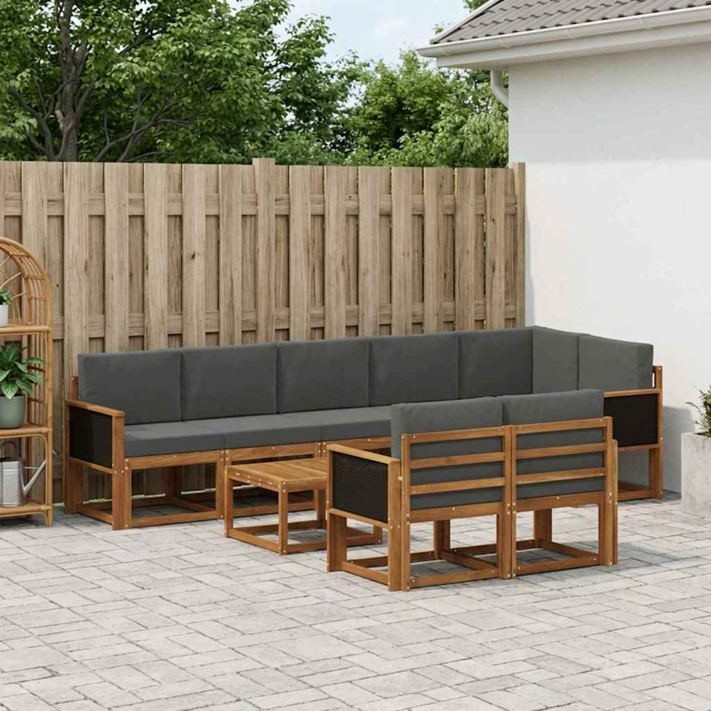 Outdoor-Sofagarnitur 9 stk. Natur und Anthrazit Polyester
