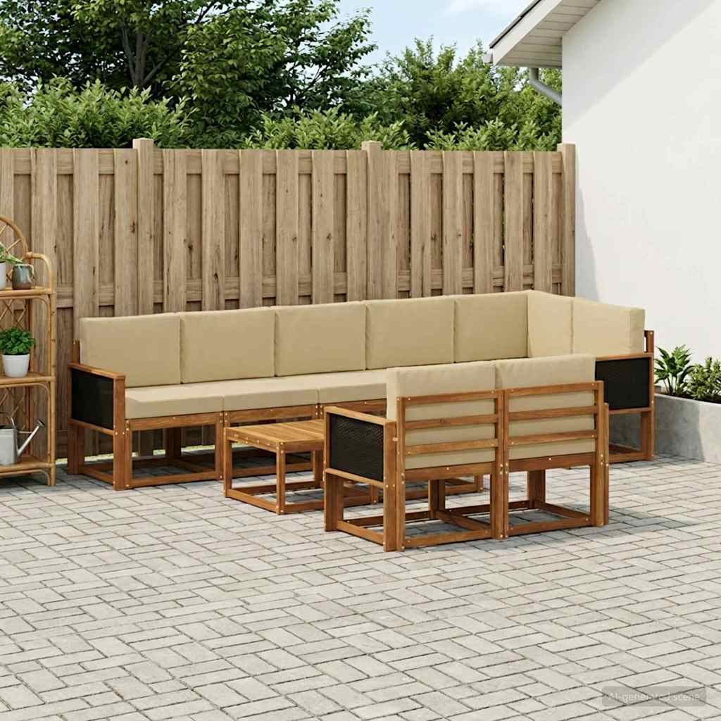 Outdoor-Sofagarnitur mit Kissen 9 pcs Natur und Beige Polyester