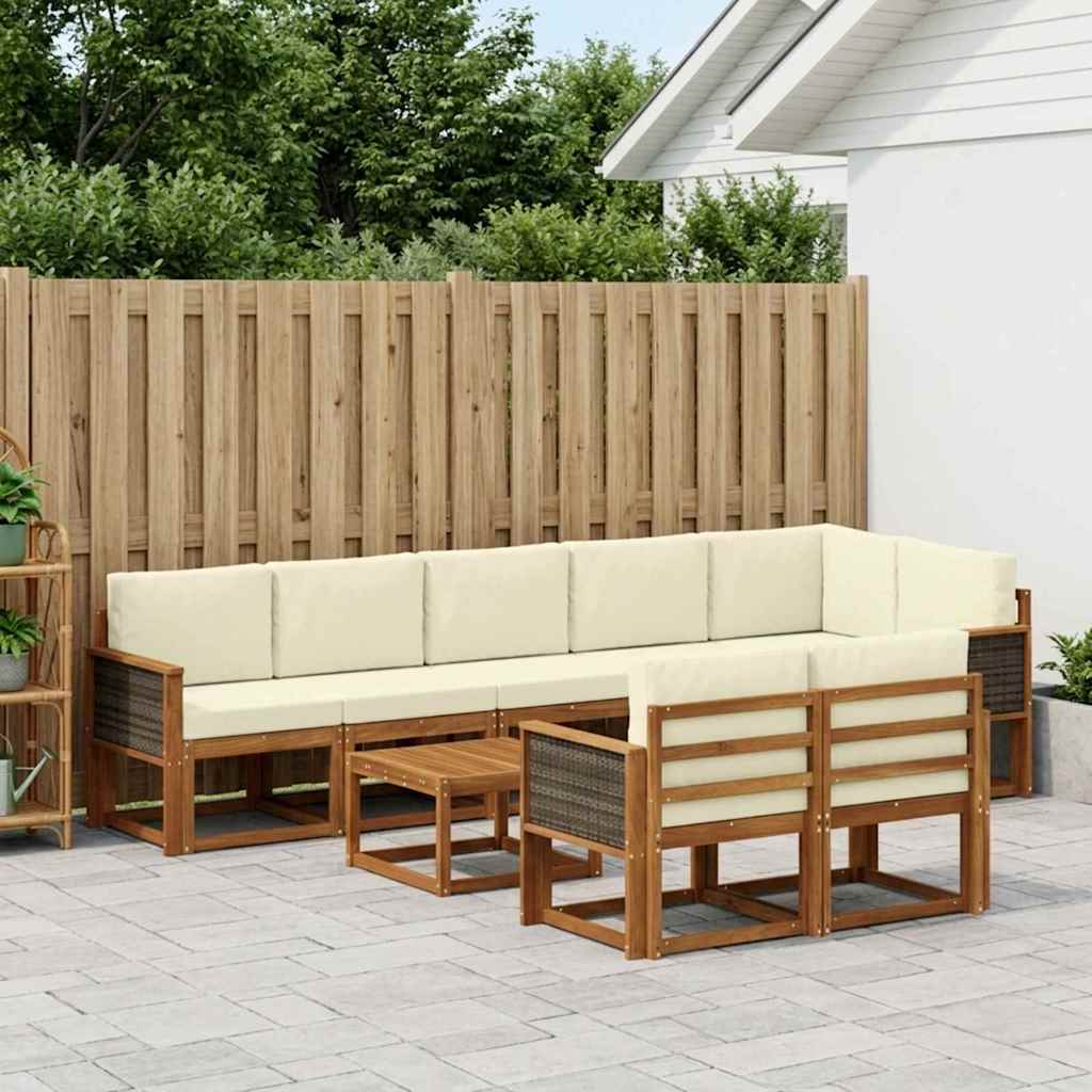 Outdoor-Sofagarnitur 9 stk. Natur und Creme Polyester