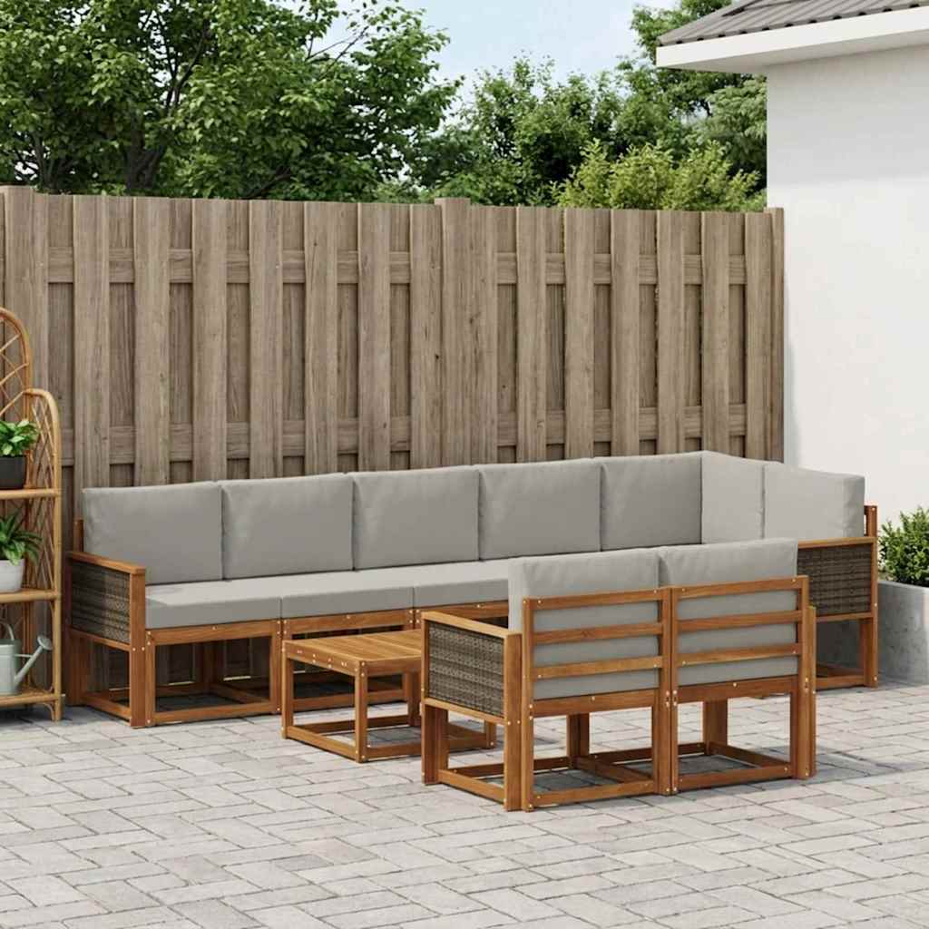 Outdoor-Sofagarnitur 9 stk. Natur und Hellgrau Polyester