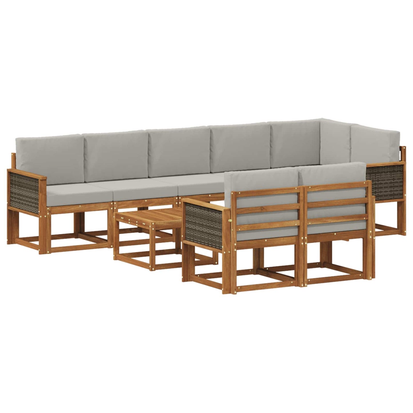Outdoor-Sofagarnitur 9 pcs Natürlich und Hellgrau Polyester