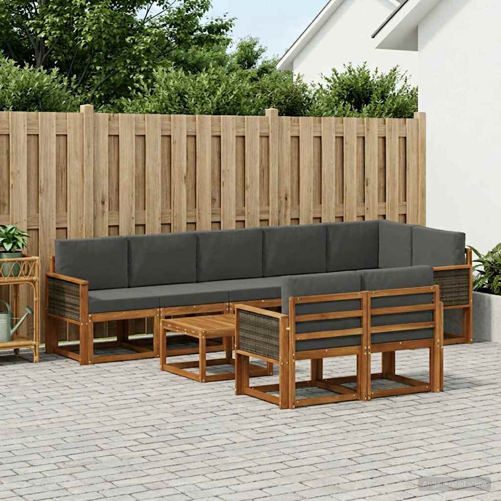 Outdoor-Sofagarnitur 9 pcs Natur und Anthrazit Polyester