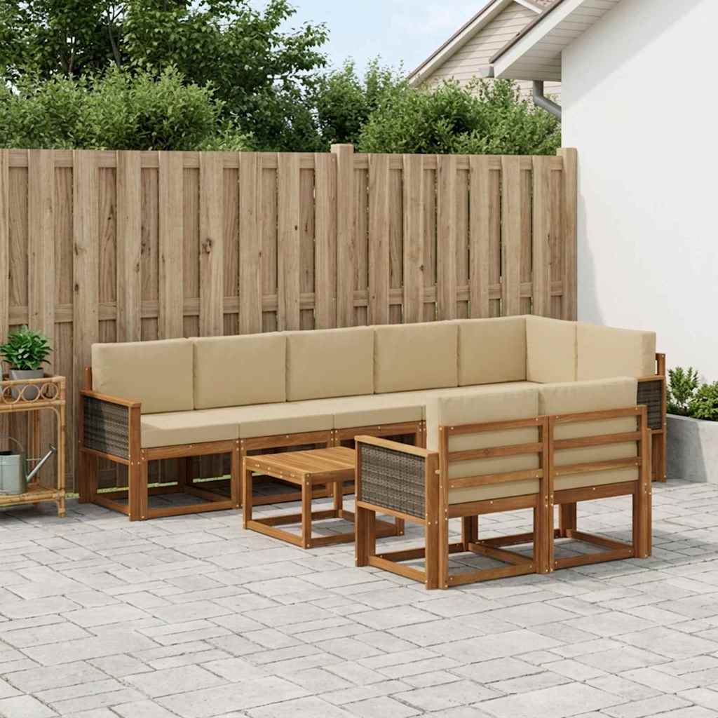 Outdoor-Sofagarnitur mit Kissen 9 pcs Natur und Beige Polyester