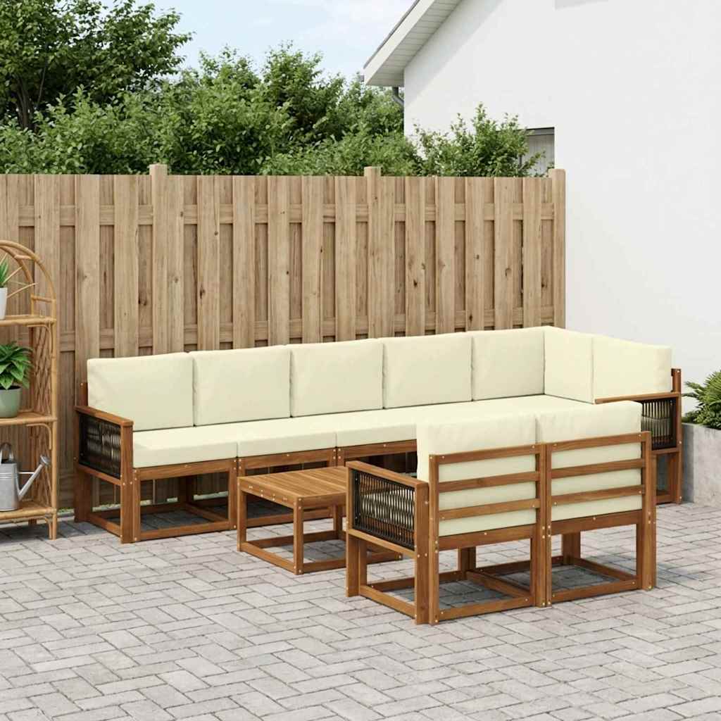 Outdoor-Sofagarnitur mit Kissen 9 pcs Natur und Creme Polyester