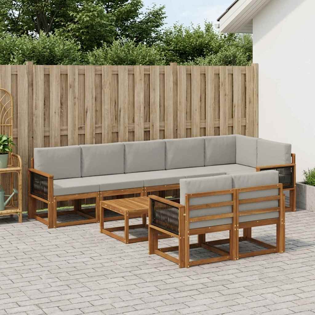 Outdoor-Sofagarnitur 9 stk. Natur und Hellgrau Polyester