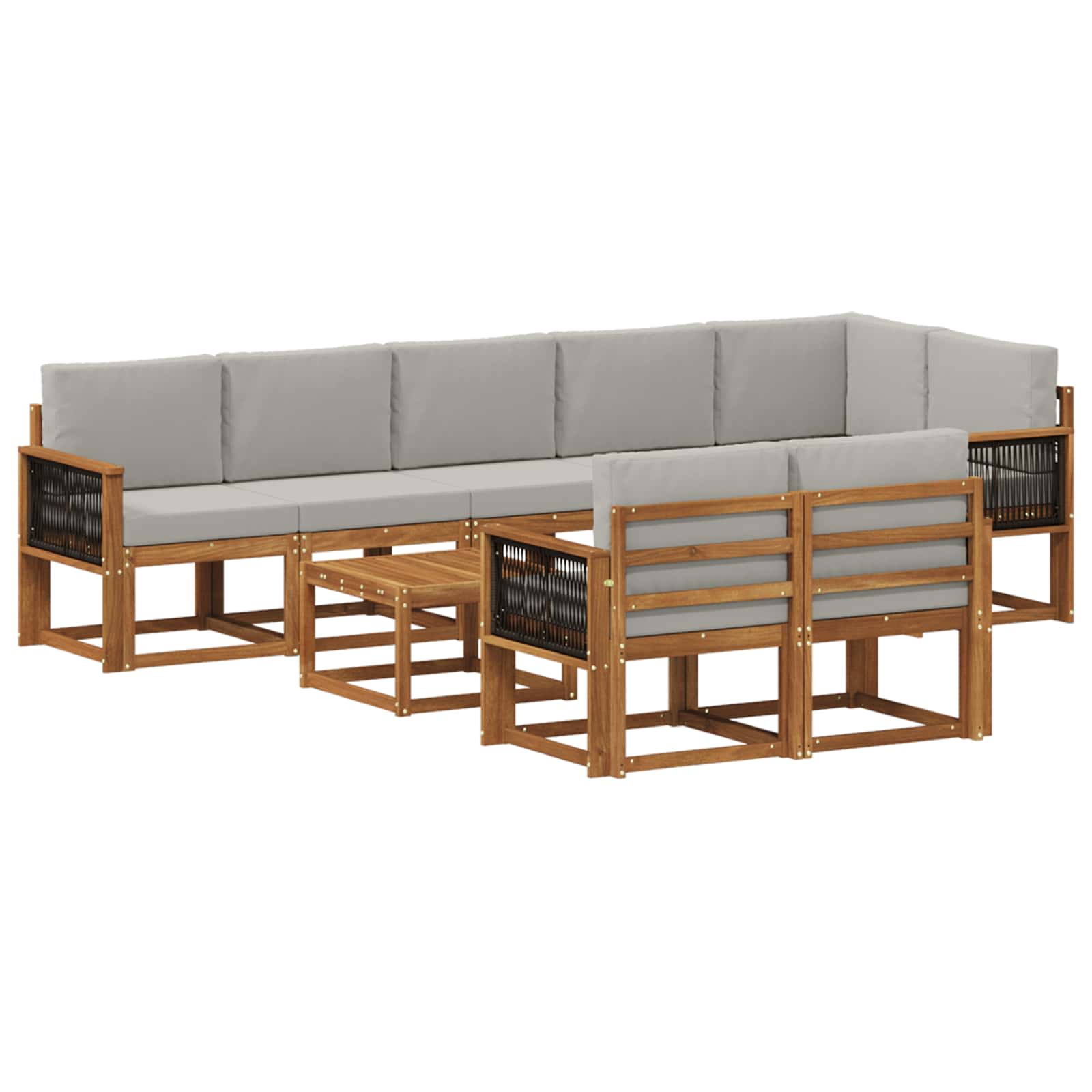 Outdoor-Sofagarnitur 9 pcs Natürlich und Hellgrau Polyester