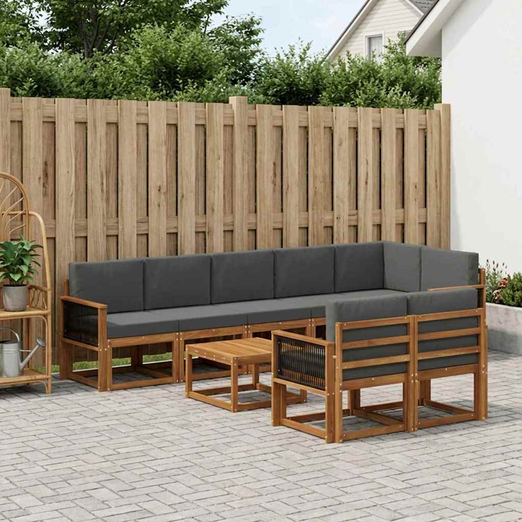 Outdoor-Sofagarnitur 9 stk. Natur und Anthrazit Polyester