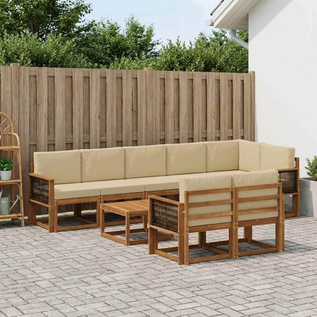 Outdoor-Sofagarnitur mit Kissen 9 pcs Natur und Beige Polyester