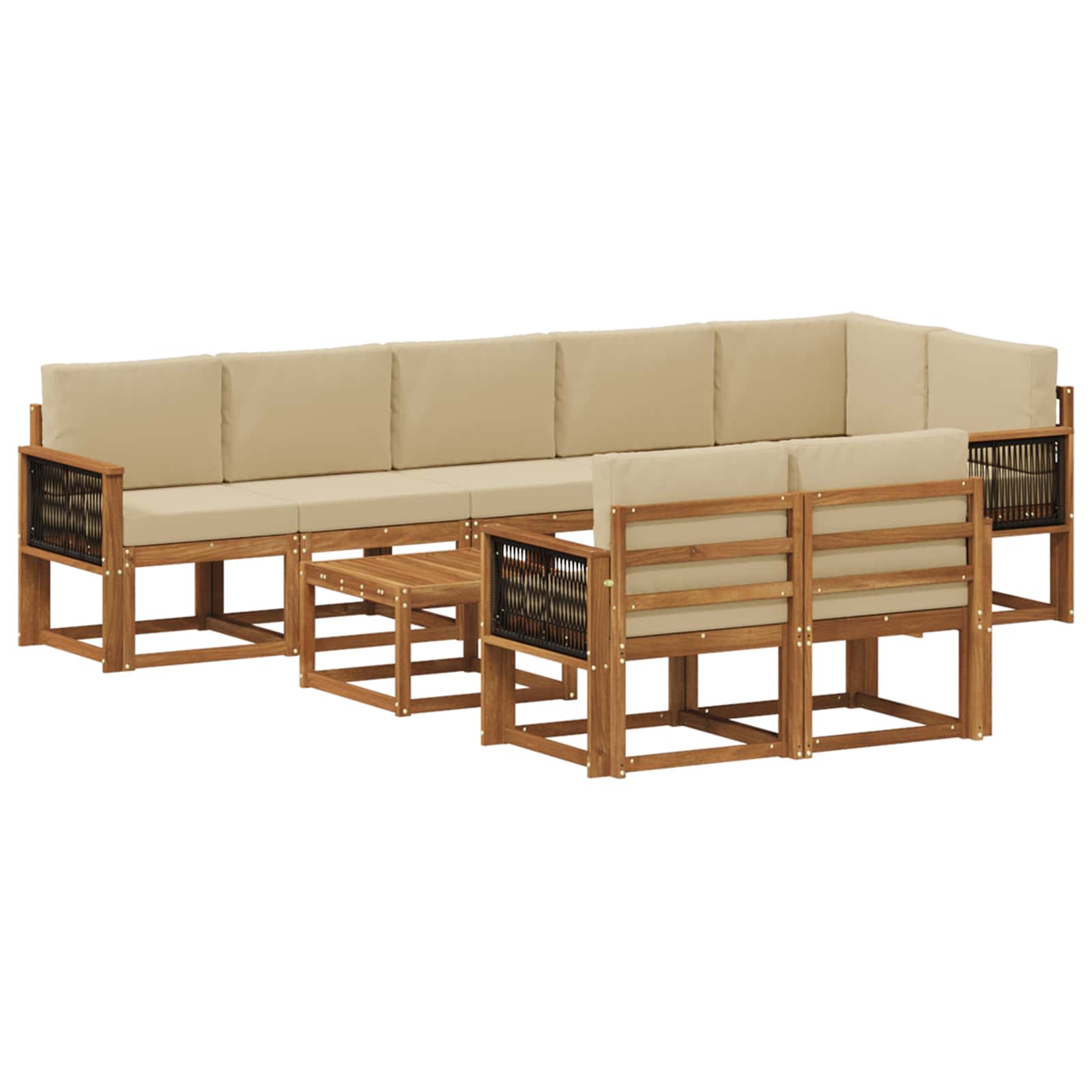 Outdoor-Sofagarnitur mit Kissen 9 pcs Natur und Beige Polyester