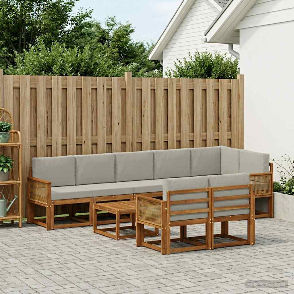 Outdoor-Sofagarnitur 9 stk. Natürlich und Hellgrau Polyester
