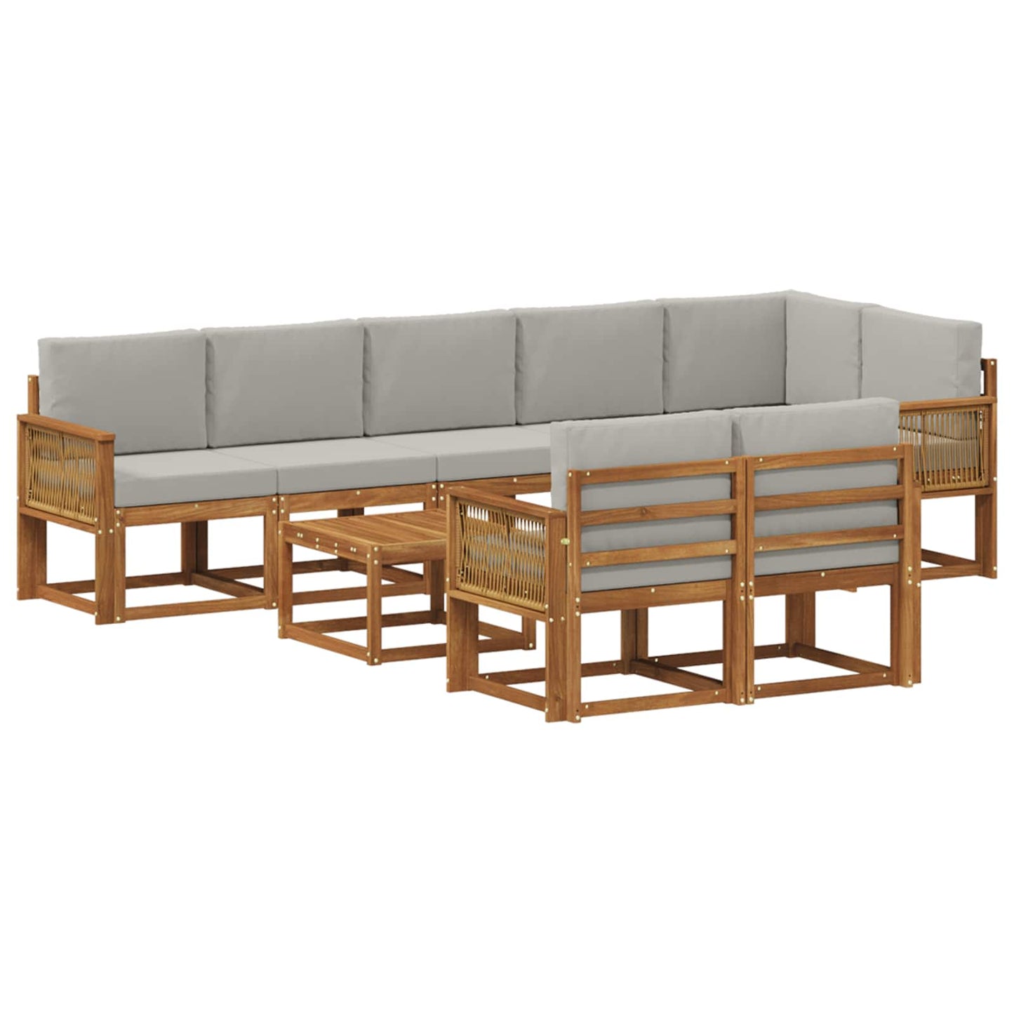 Outdoor-Sofagarnitur 9 stk. Natürlich und Hellgrau Polyester