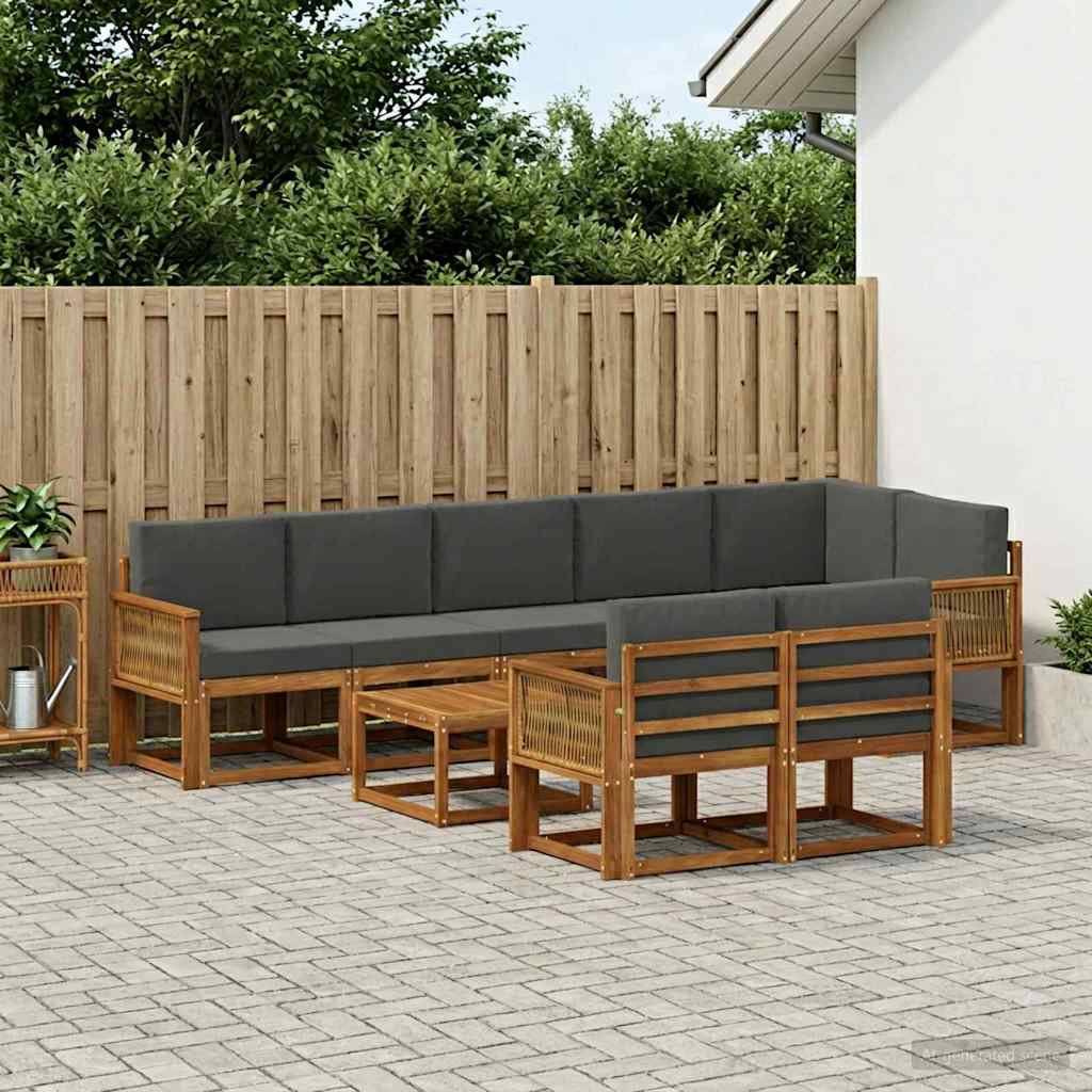 Outdoor-Sofagarnitur 9 pcs Natur und Anthrazit Polyester