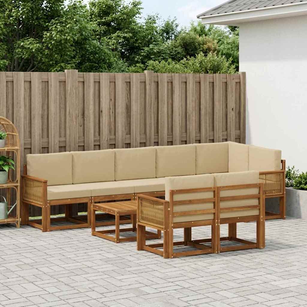Outdoor-Sofagarnitur mit Kissen 9 pcs Natur und Beige Polyester