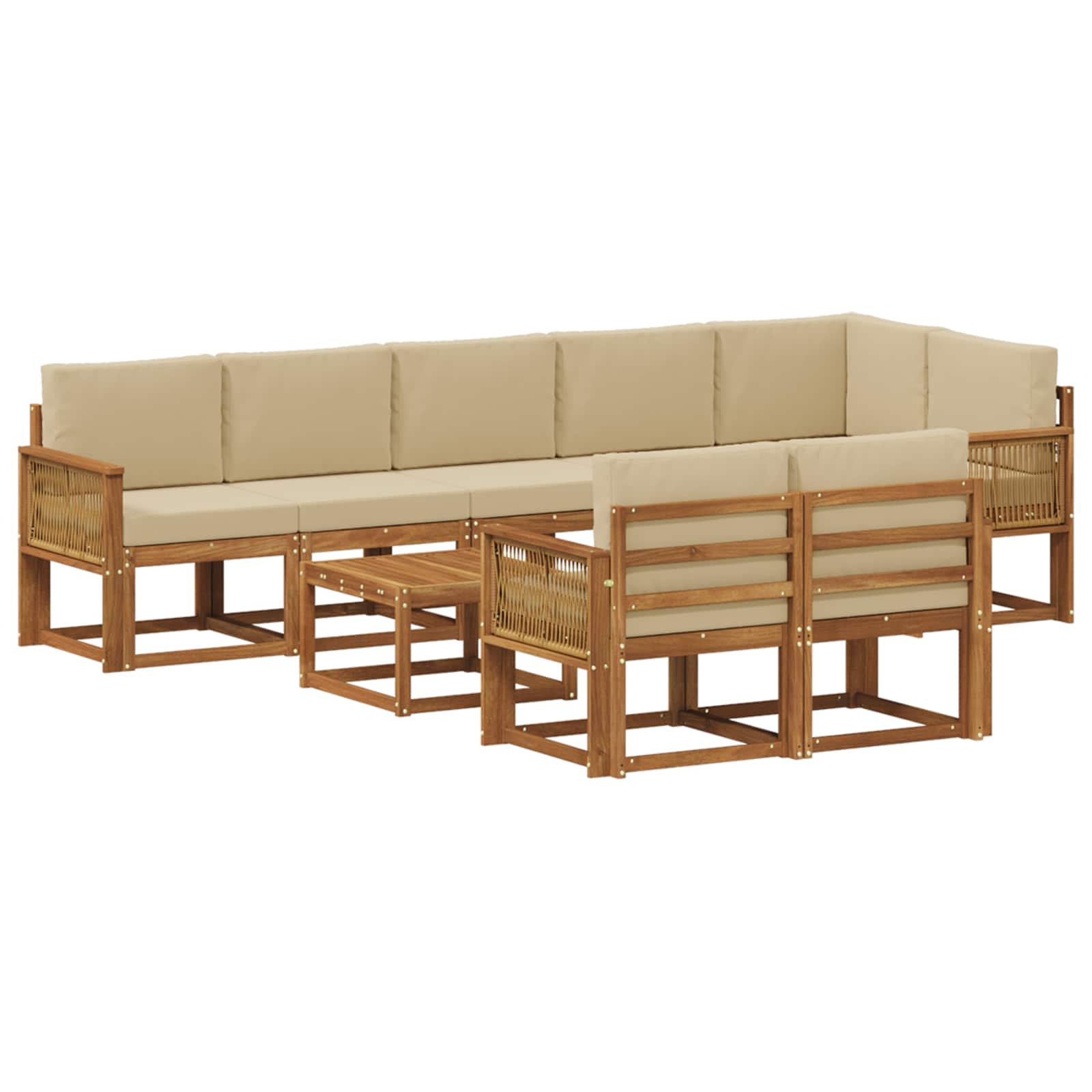 Outdoor-Sofagarnitur mit Kissen 9 pcs Natur und Beige Polyester
