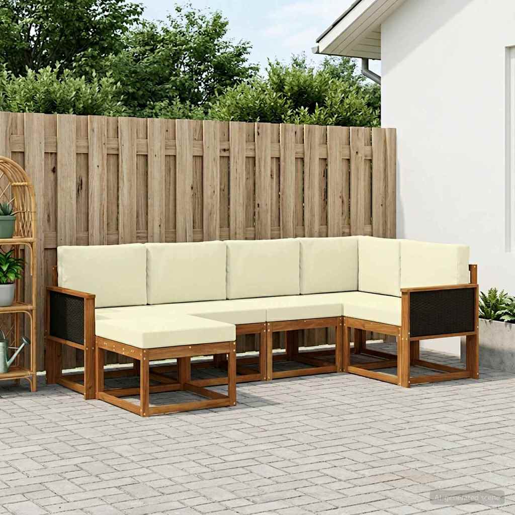 Outdoor-Sofagarnitur 6 stk. Natur und Creme Massivholz Akazie