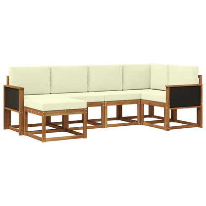 Outdoor-Sofagarnitur 6 stk. Natur und Creme Massivholz Akazie