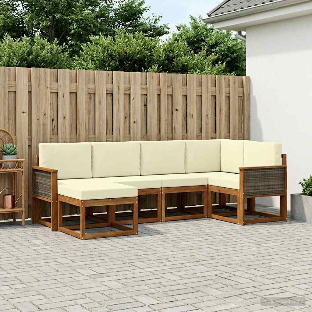 Outdoor-Sofagarnitur 6 stk. Natur und Creme Polyester