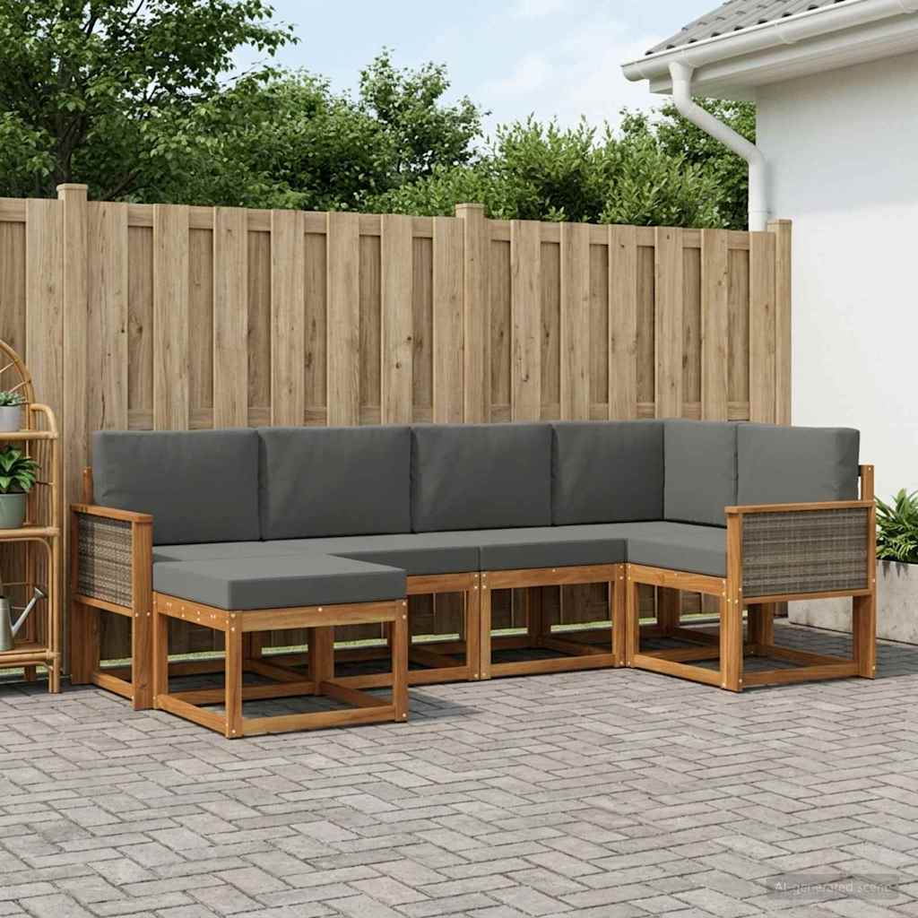 Outdoor-Sofagarnitur 6 pcs Natur und Anthrazit Polyester
