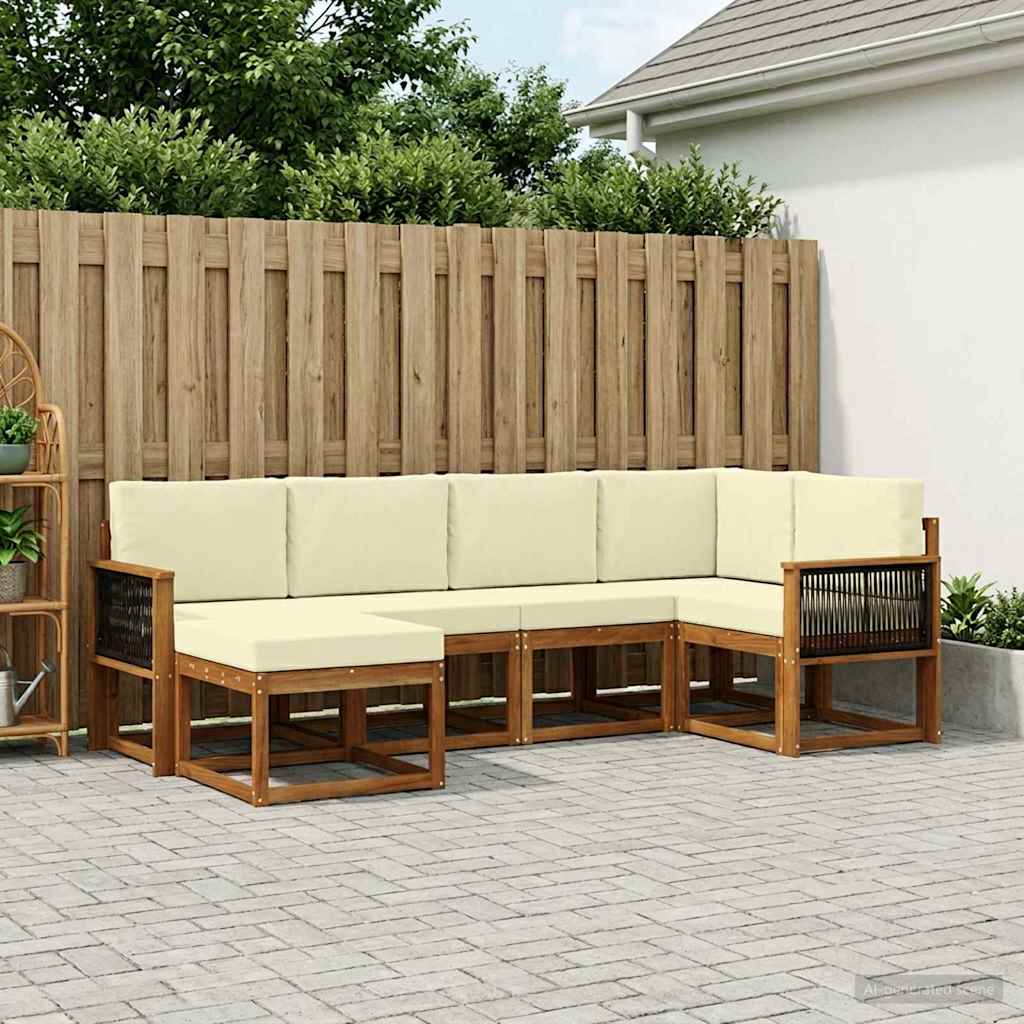 Outdoor-Sofagarnitur 6 stk. Natur und Creme Massivholz Akazie